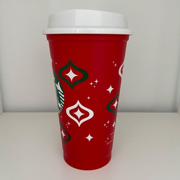 Starbucks Red Holiday Reusable Coffee Cup 16 Oz With White Lid - Picture 2 of 13